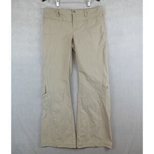 ATHLETA Dipper Hiking Pants Relaxed Stretchy Nylon Womens 14 Beige Cargo Flared